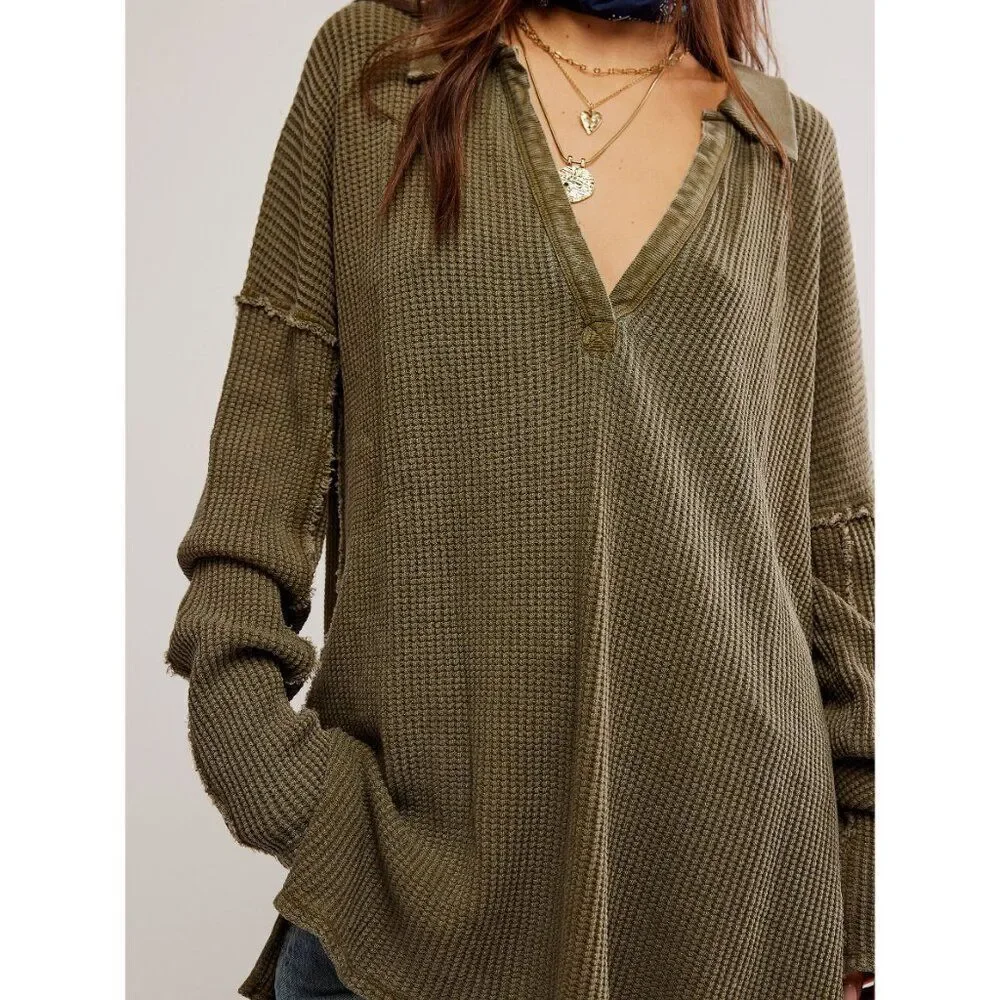 FREE PEOPLE We The Free Travis Polo / Military Olive